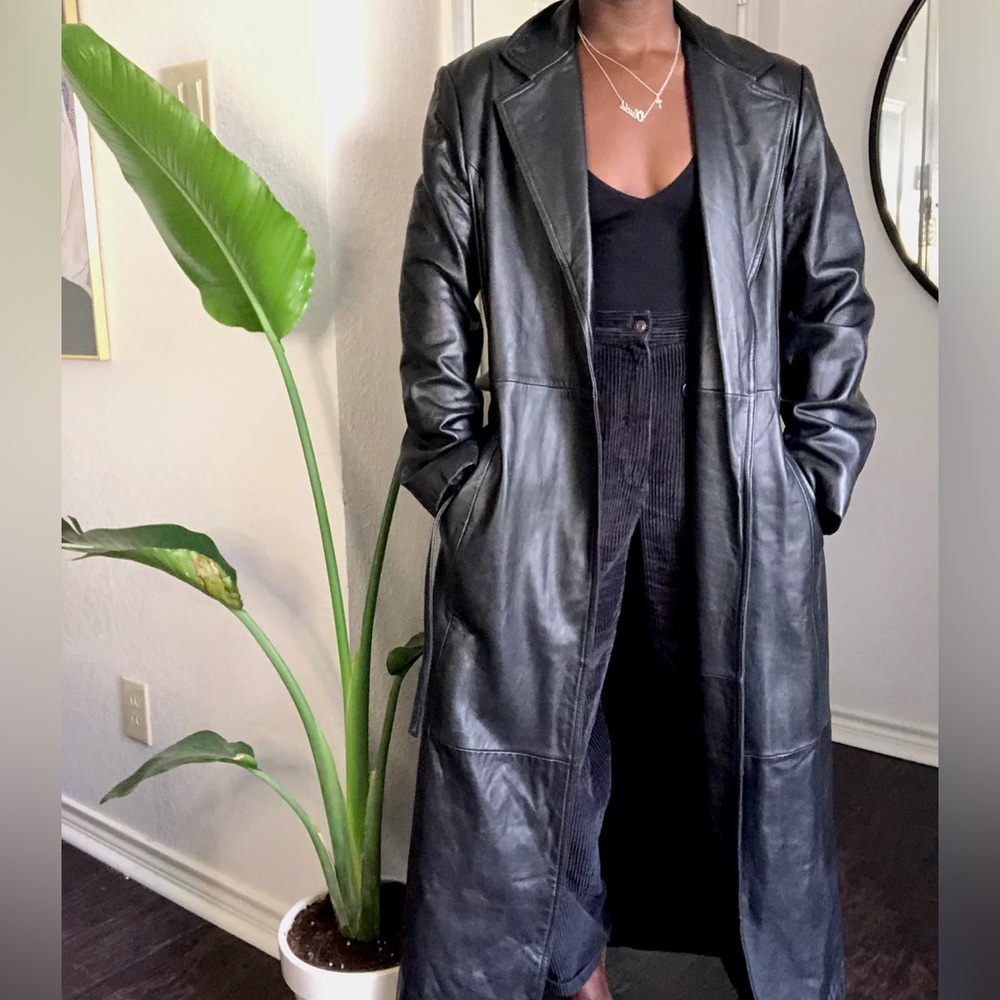 Vintage Custom Evan Arpelli LTD NYC Black Lambskin Leather Women's Trench Coat